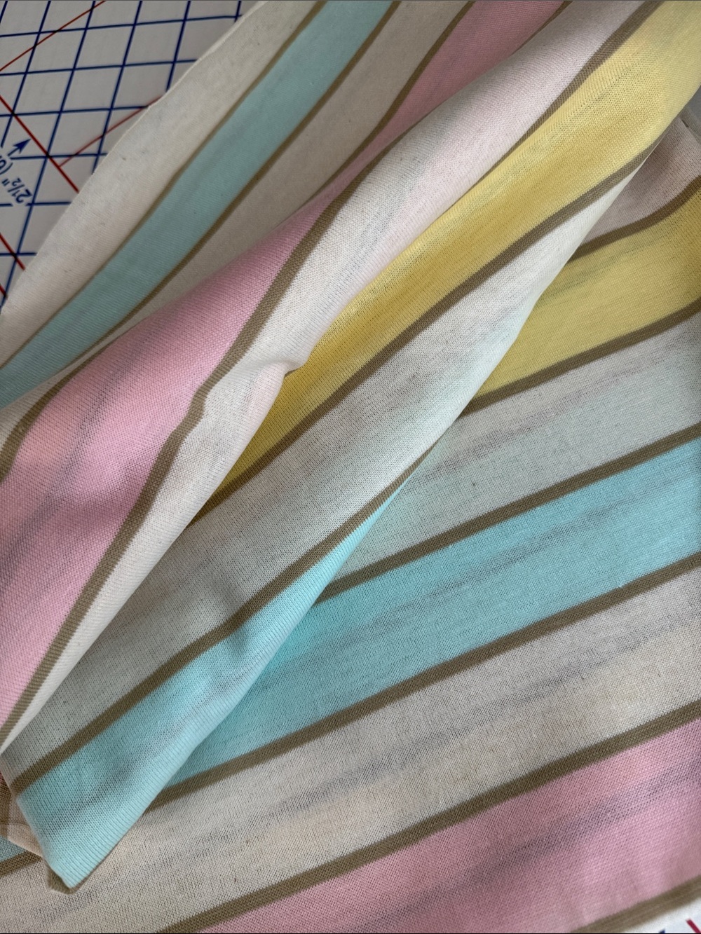 Vintage Pastel Stripe Cotton Jersey Knit Fabric 1.5 Yards x 44” Pink Aqua Yellow - Picture 3 of 12